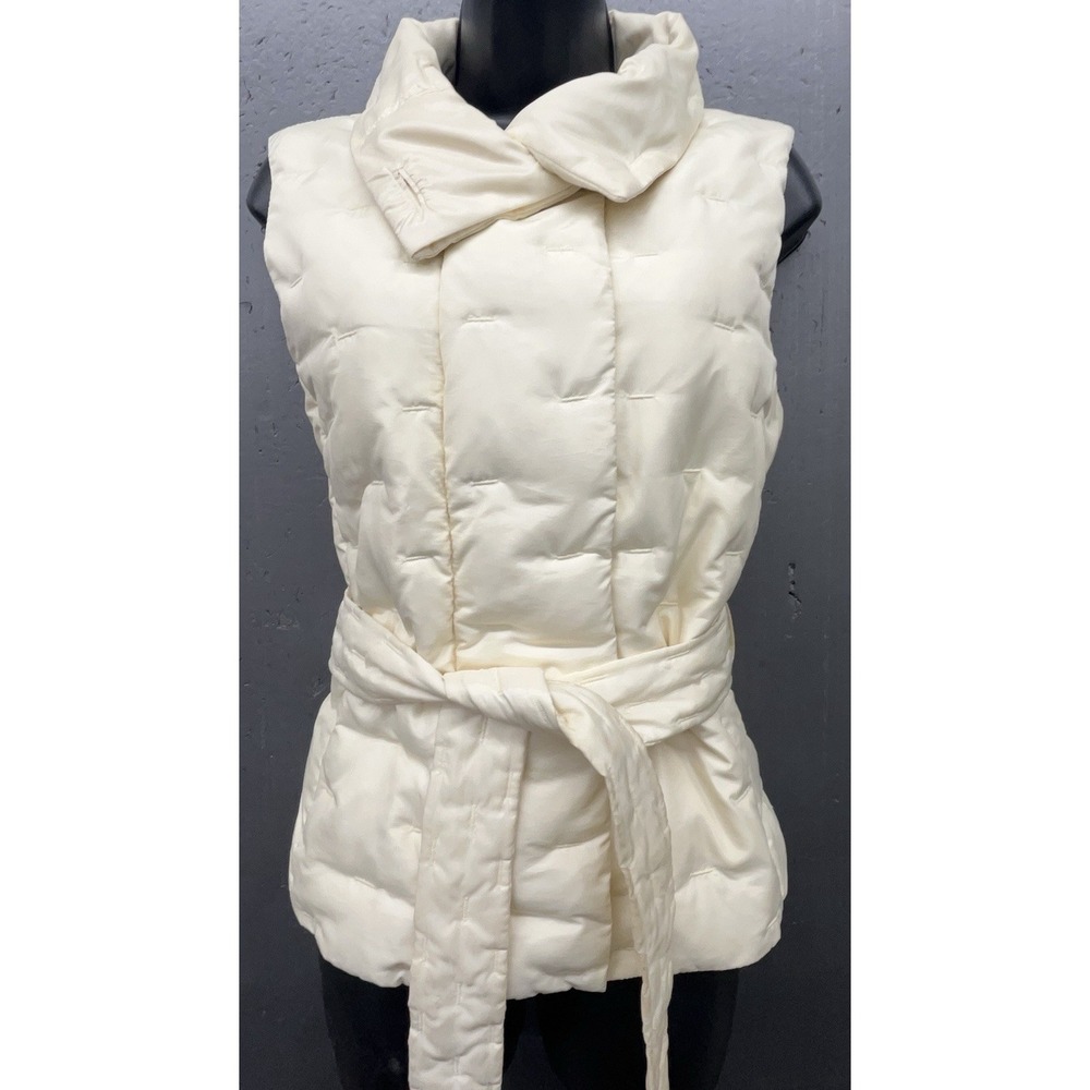 Vtg Talbots Goose Down Puffer Vest S Cream Belted Zip Pockets Casual Gorpcore